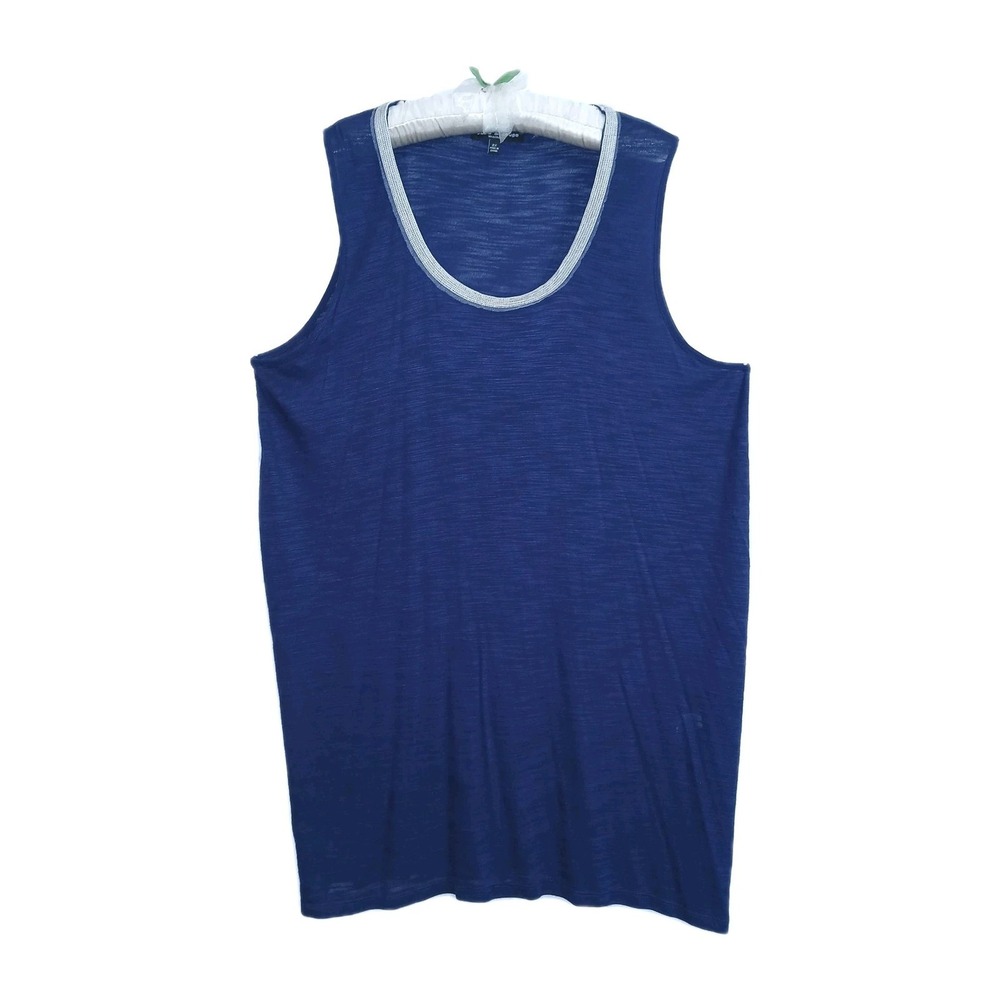 Cable & Gauge Women Beaded Neck Tunic Tank Top 2X Blue Elevated Closet Staple